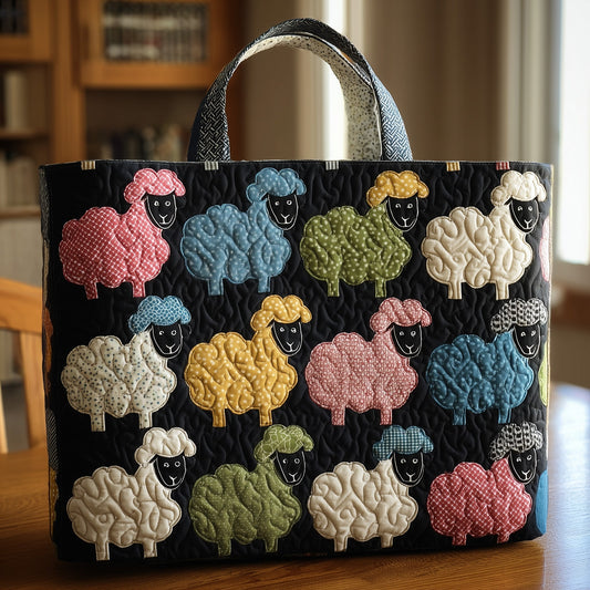 Colorful Sheep Applique Quilted Tote