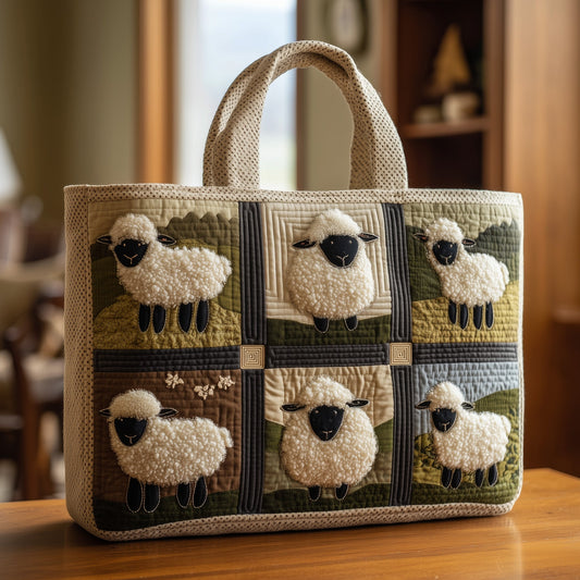 Sheep Applique Farm Animals Quilted Tote