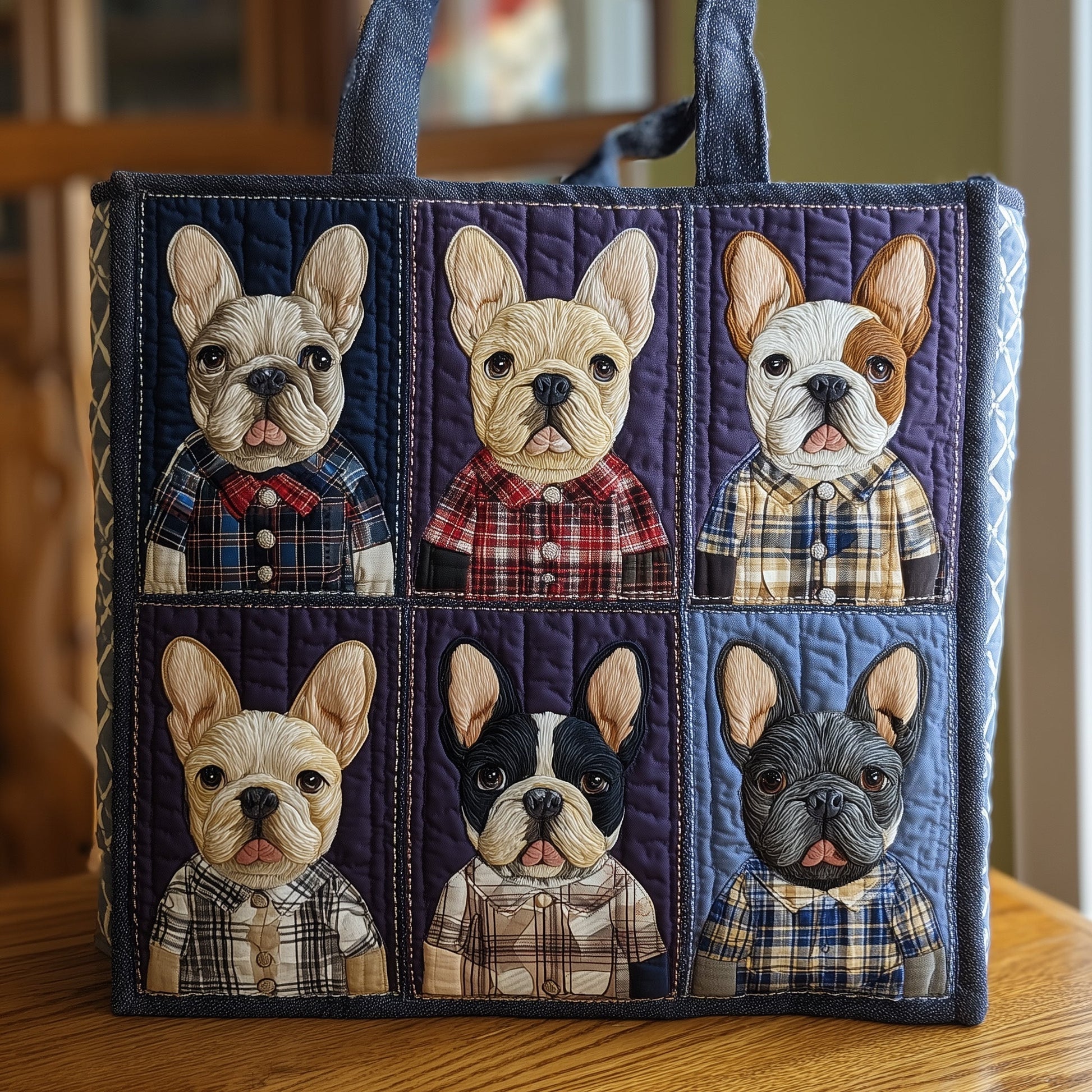 French Bulldogs In Plaid Tote Bag