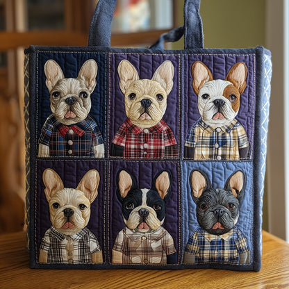French Bulldogs In Plaid Tote Bag