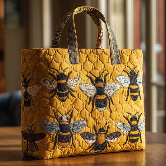 Honey Bees Embroidery Quilted Tote