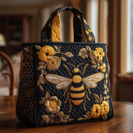 Bumble Bee Embroidery Quilted Tote