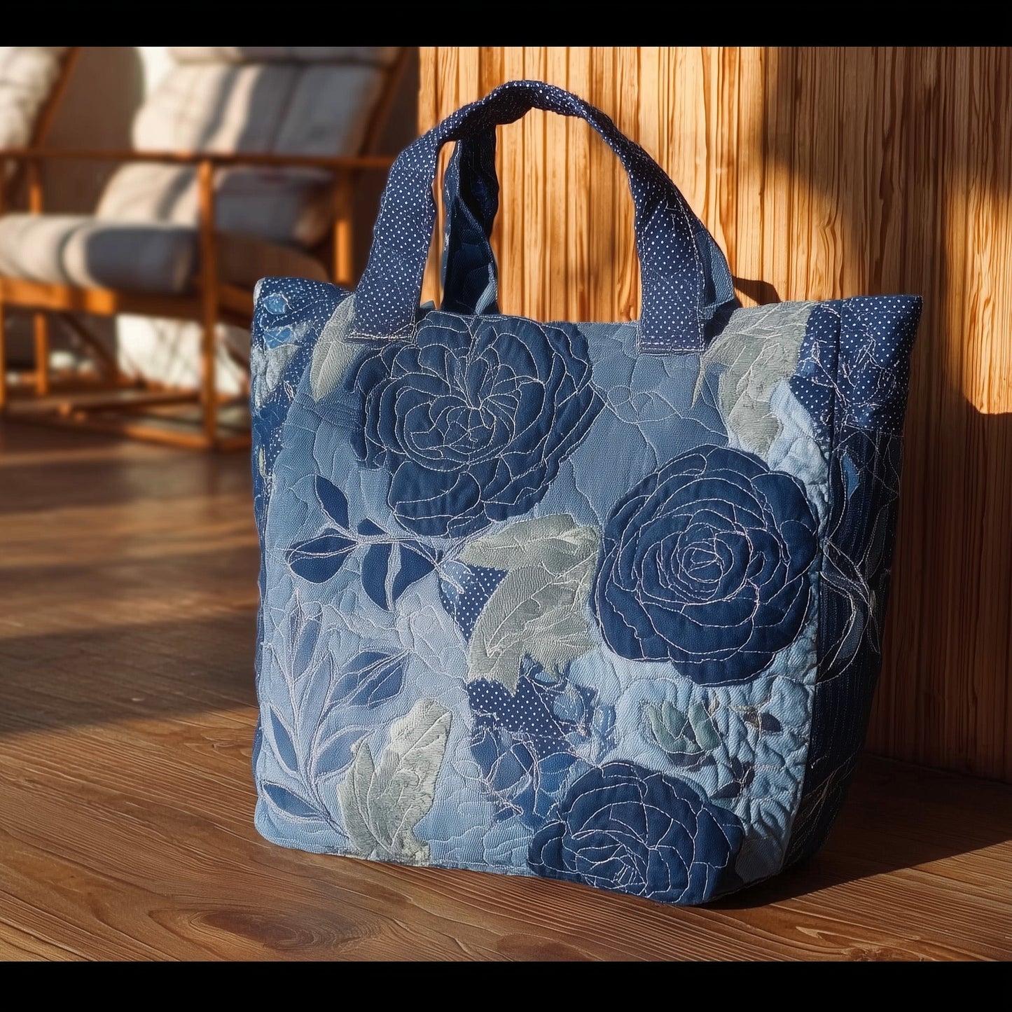 Vintage Blue Floral Quilted Tote