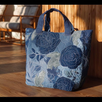 Vintage Blue Floral Quilted Tote