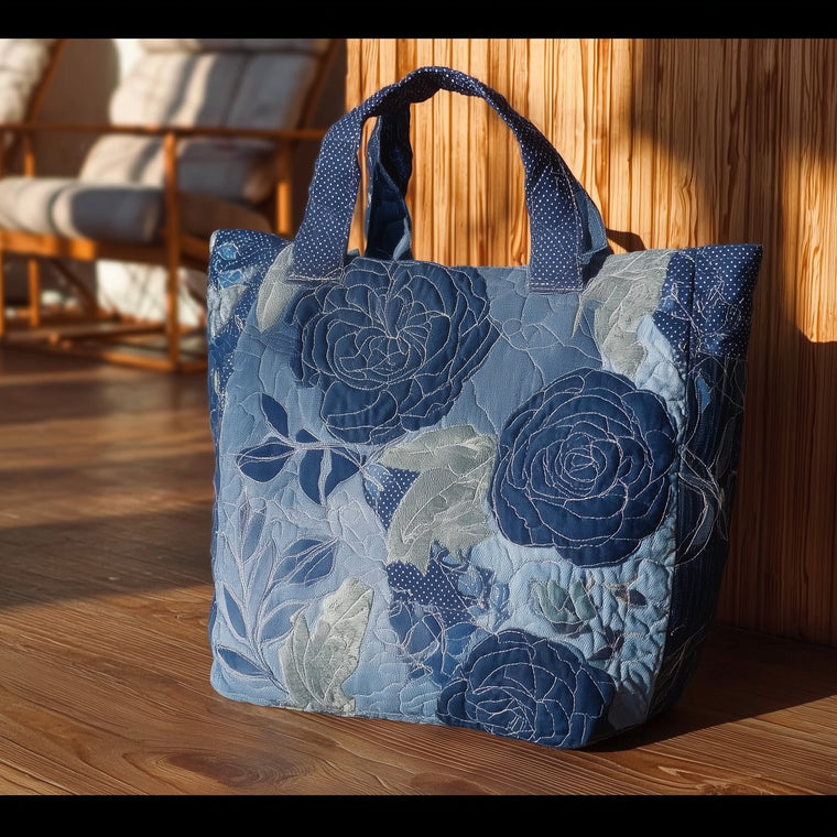 Vintage Blue Floral Quilted Tote