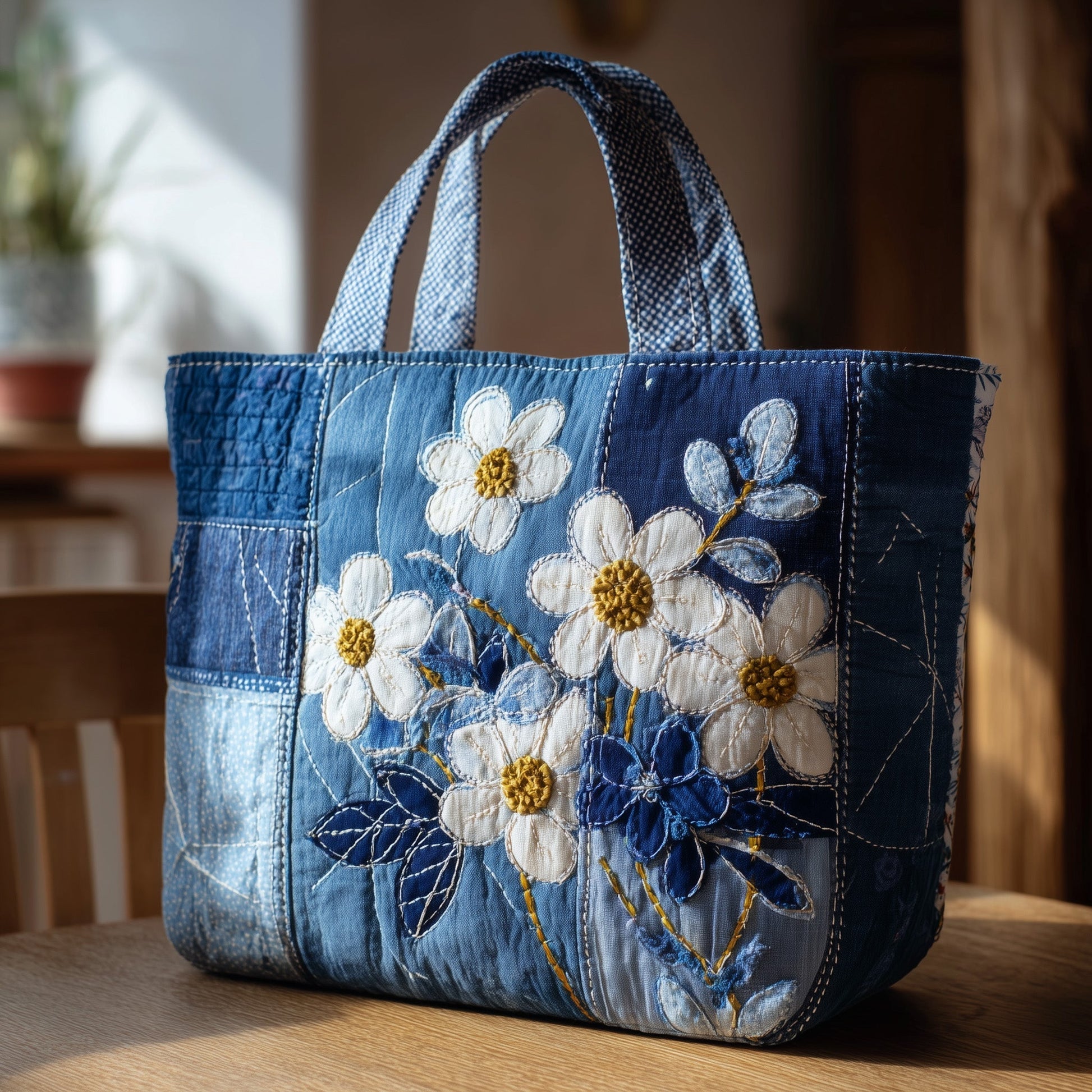 Daisy Flower Patchwork Quilted Tote