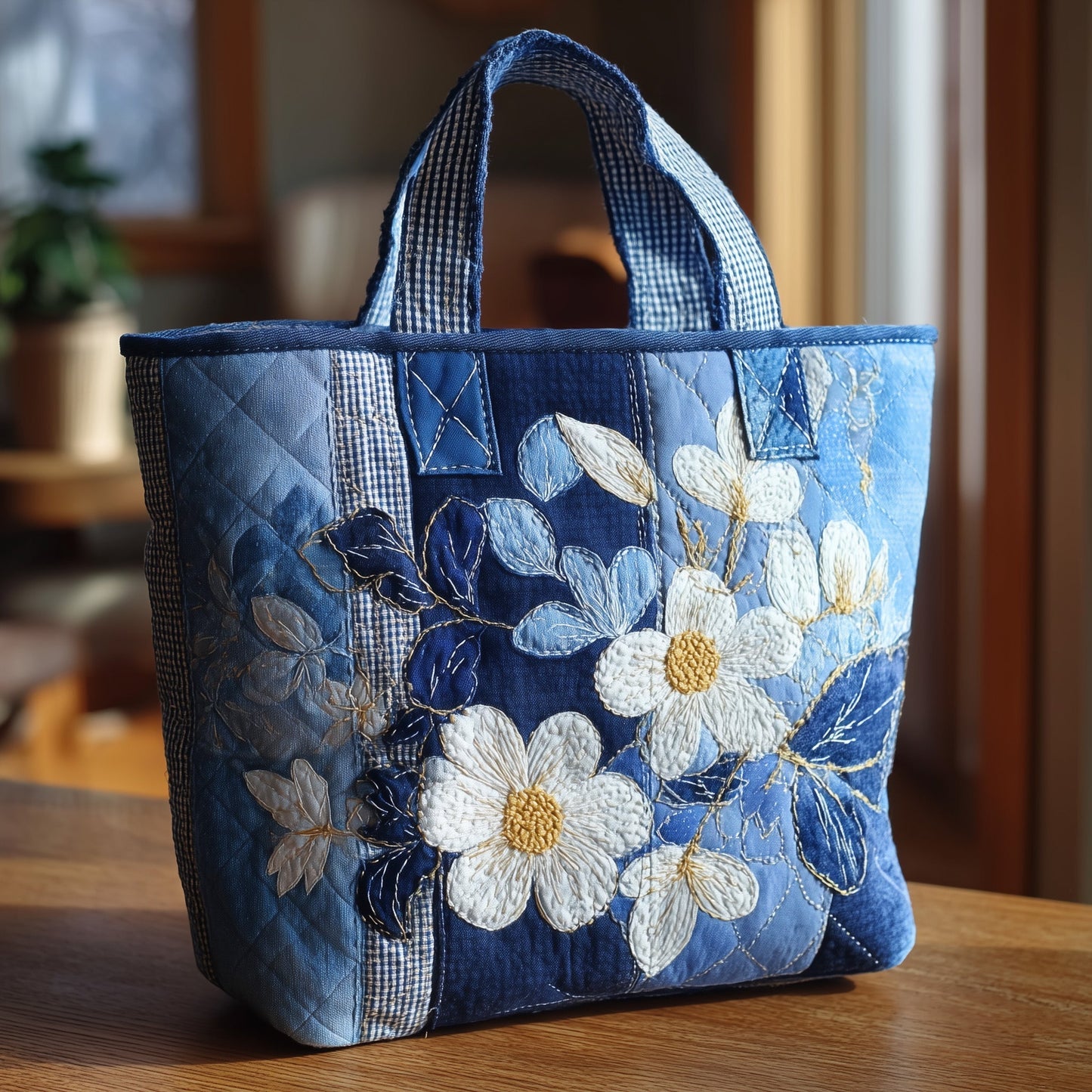 Daisy Flower Embroidery Tote Bag
