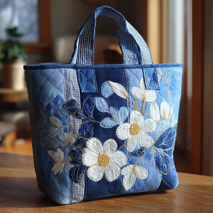 Daisy Flower Embroidery Tote Bag