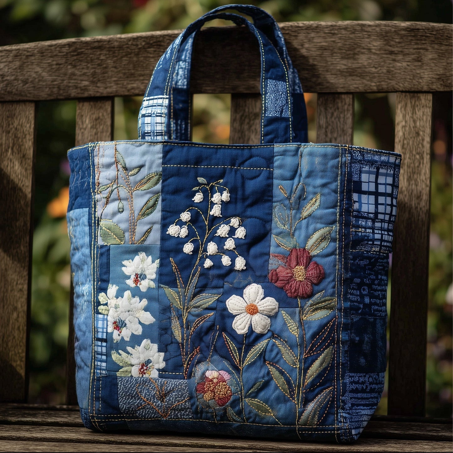 Everyday Embroidered Flowers Quilted Tote