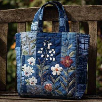 Everyday Embroidered Flowers Quilted Tote