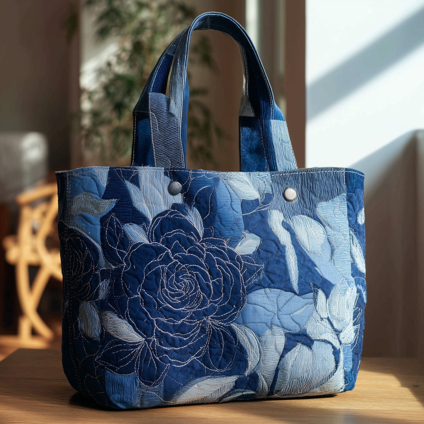 Everyday Blue Floral Quilted Tote