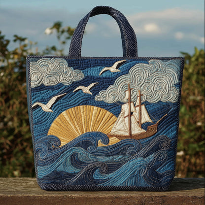 Sailing Ship Seagulls Quilted Tote