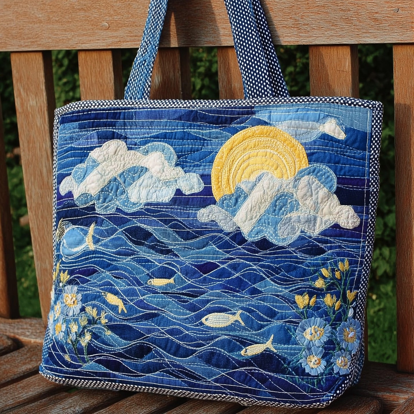 Ocean Waves Sun Fish Quilted Tote