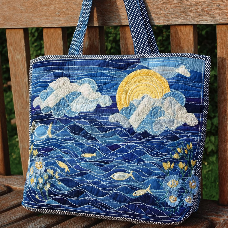 Ocean Waves Sun Fish Quilted Tote