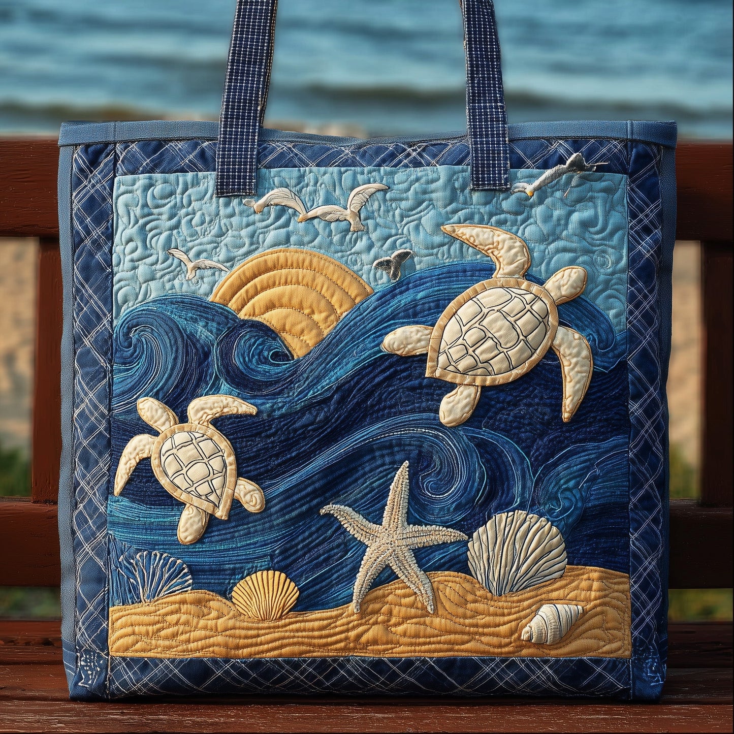 Sea Turtles Waves Quilted Tote