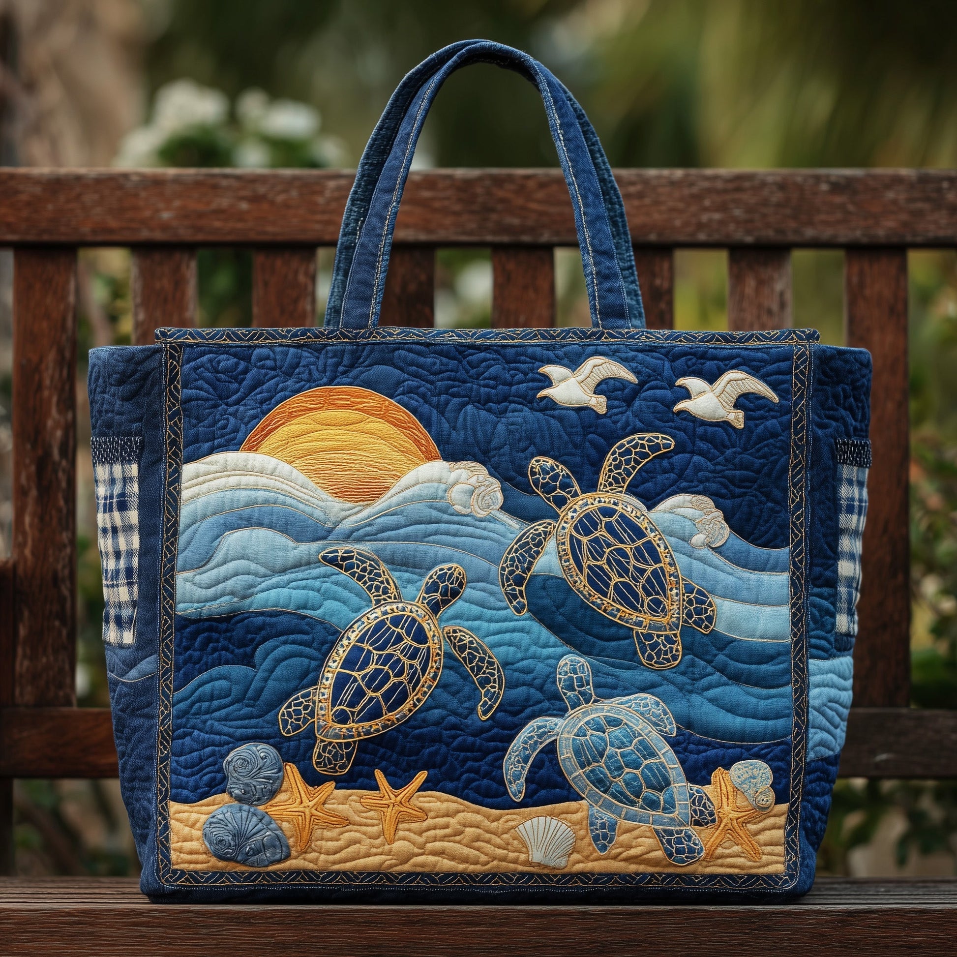 Sea Turtles Ocean Waves Quilted Tote