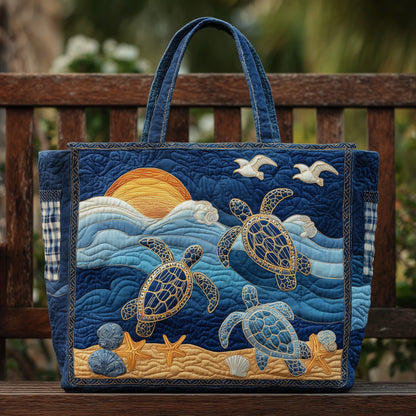 Sea Turtles Ocean Waves Quilted Tote