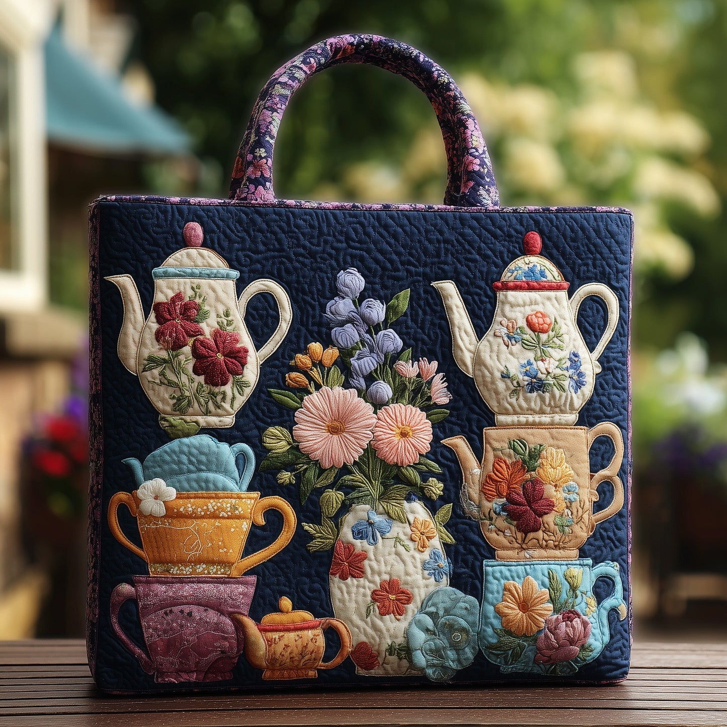Everyday Floral Teapots Quilted Tote