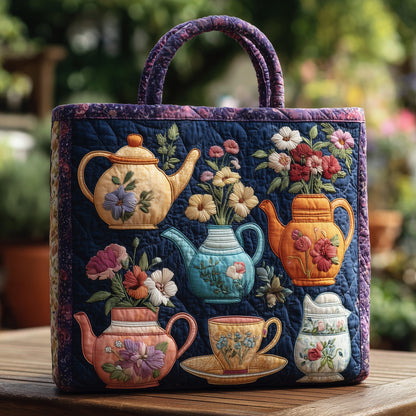 Everyday Teapots Flowers Quilted Tote