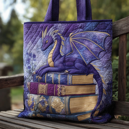 Purple Dragon On Books Tote Bag