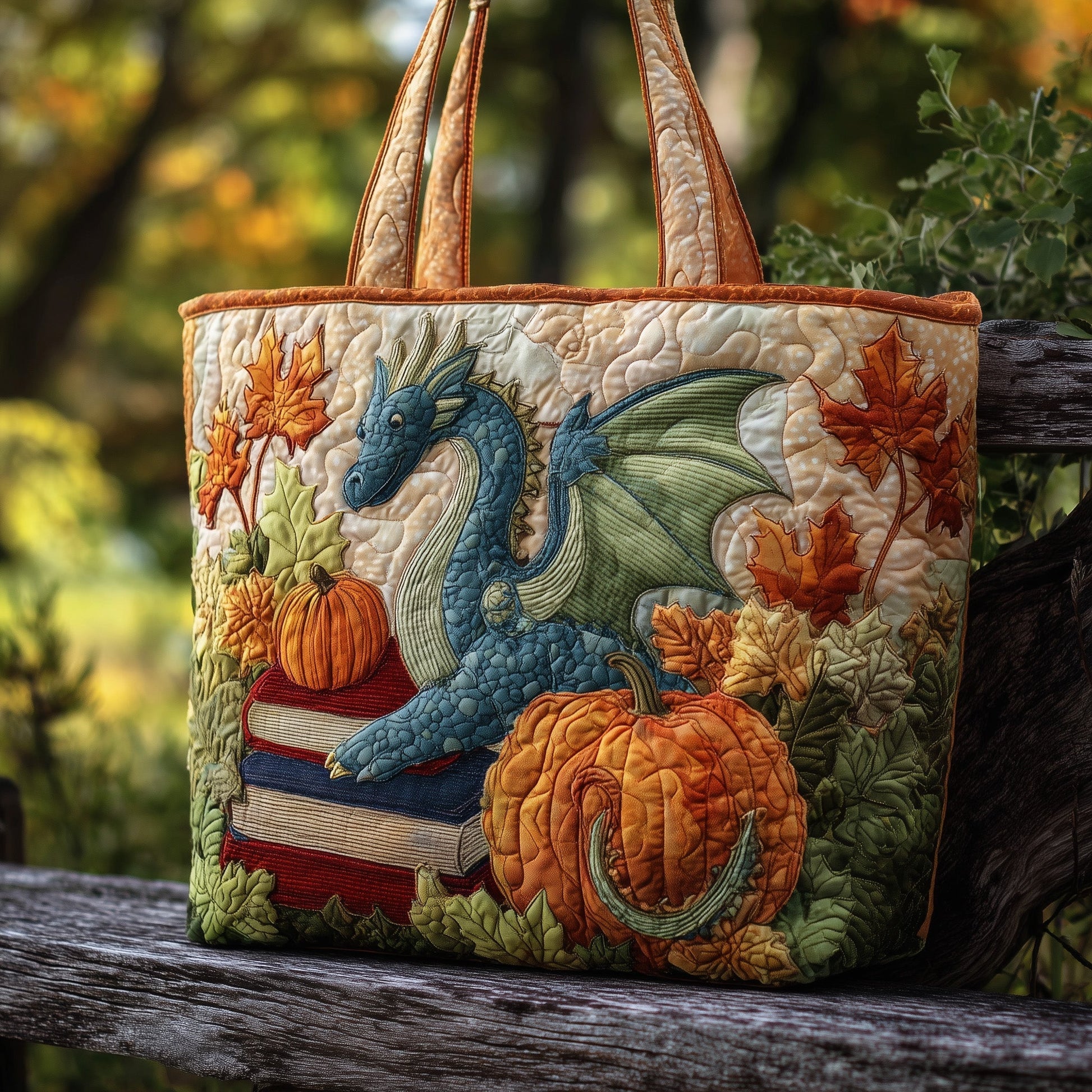 Dragon Autumn Leaves Quilted Tote