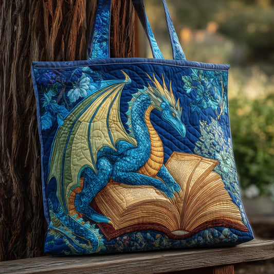 Blue Dragon Reading Book Quilted Tote
