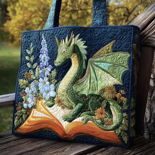 Green Dragon Book Quilted Tote