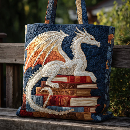 Dragon On Books Quilted Tote