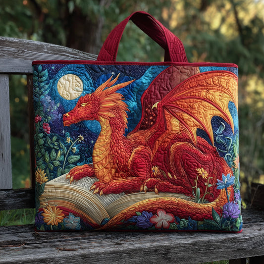 Red Dragon Open Book Quilted Tote
