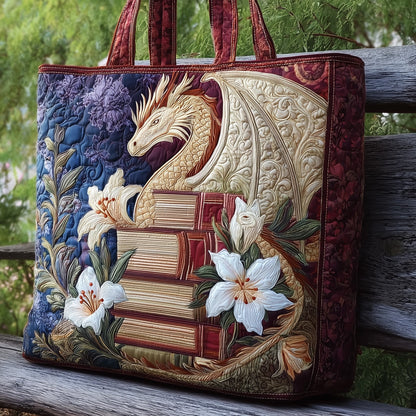 Dragon Books Flowers Quilted Tote