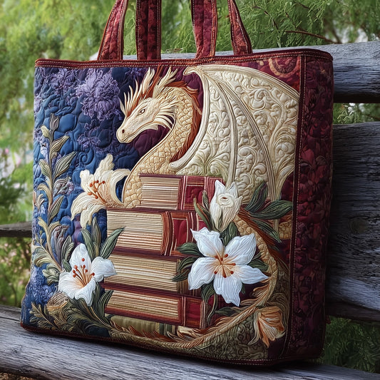 Dragon Books Flowers Quilted Tote