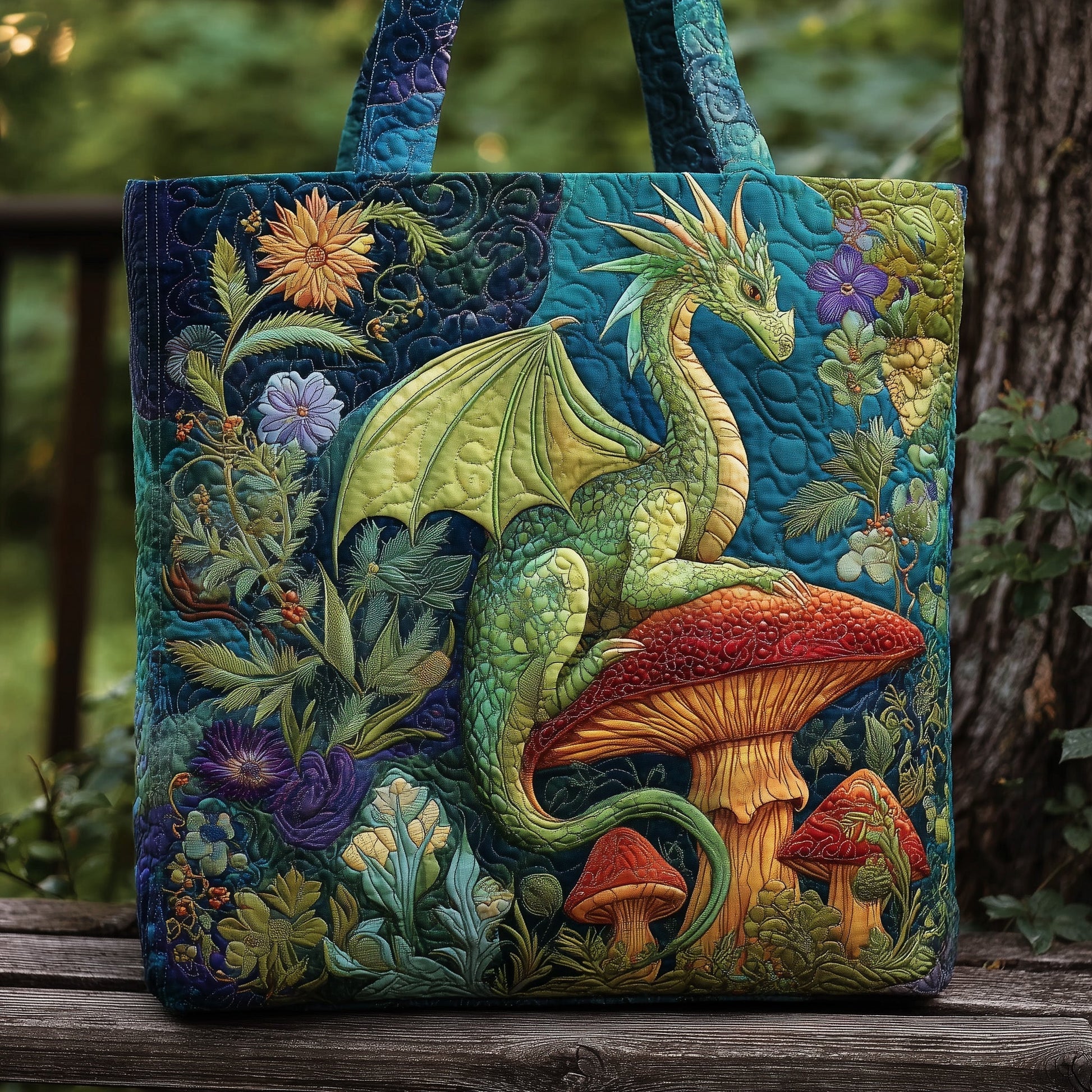 Everyday Dragon Mushrooms Quilted Tote