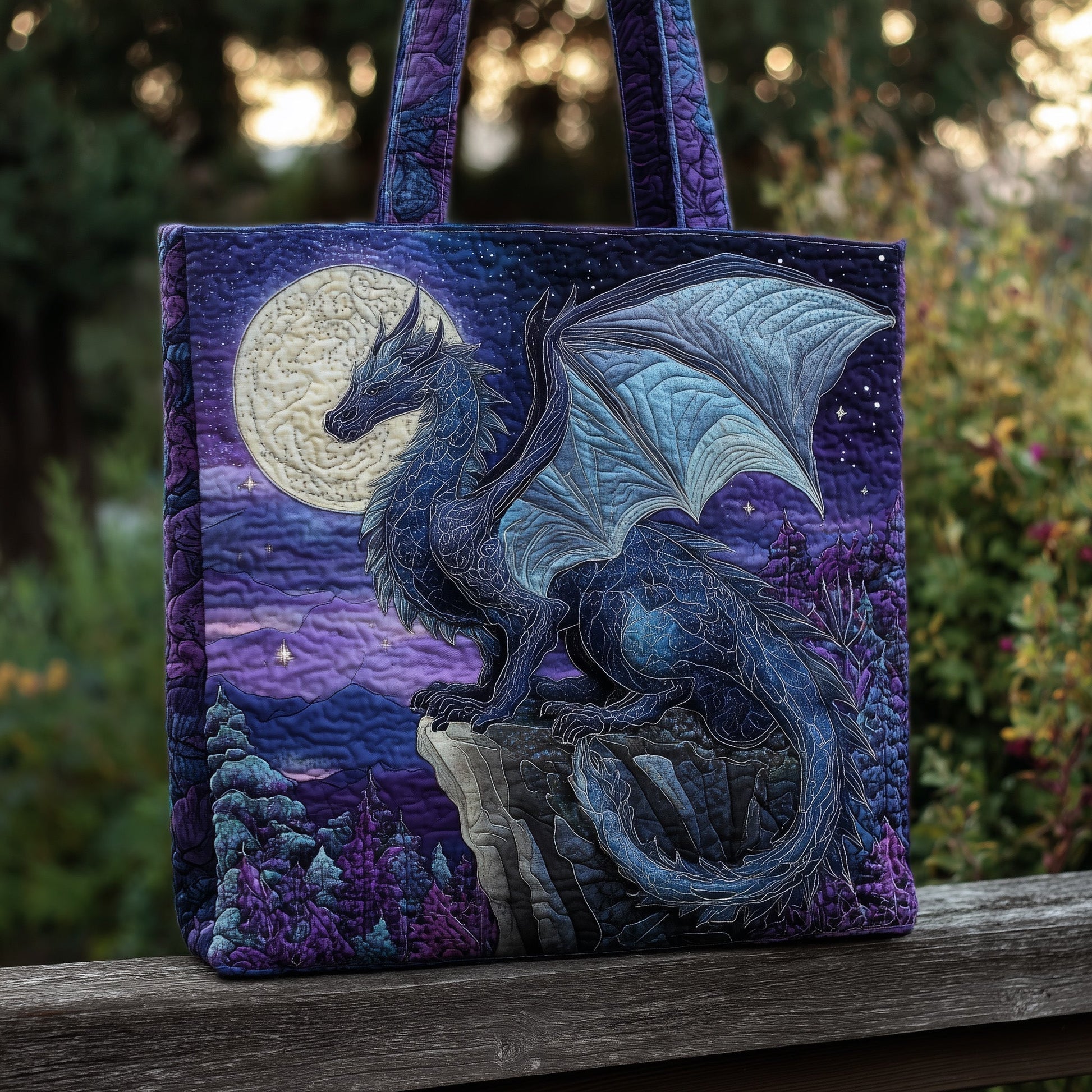 Dragon Moon Night Quilted Tote