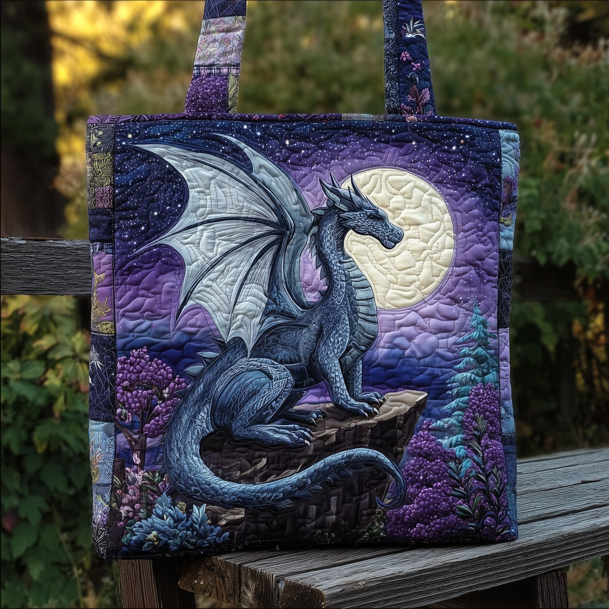 Dragon Moonlight Night Quilted Tote
