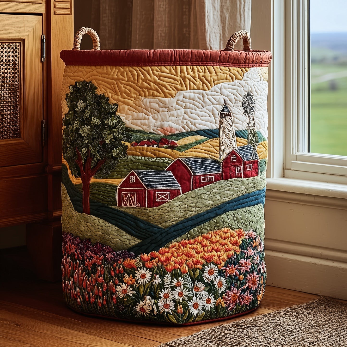 The Peaceful Barn Quilted Laundry Basket Tote