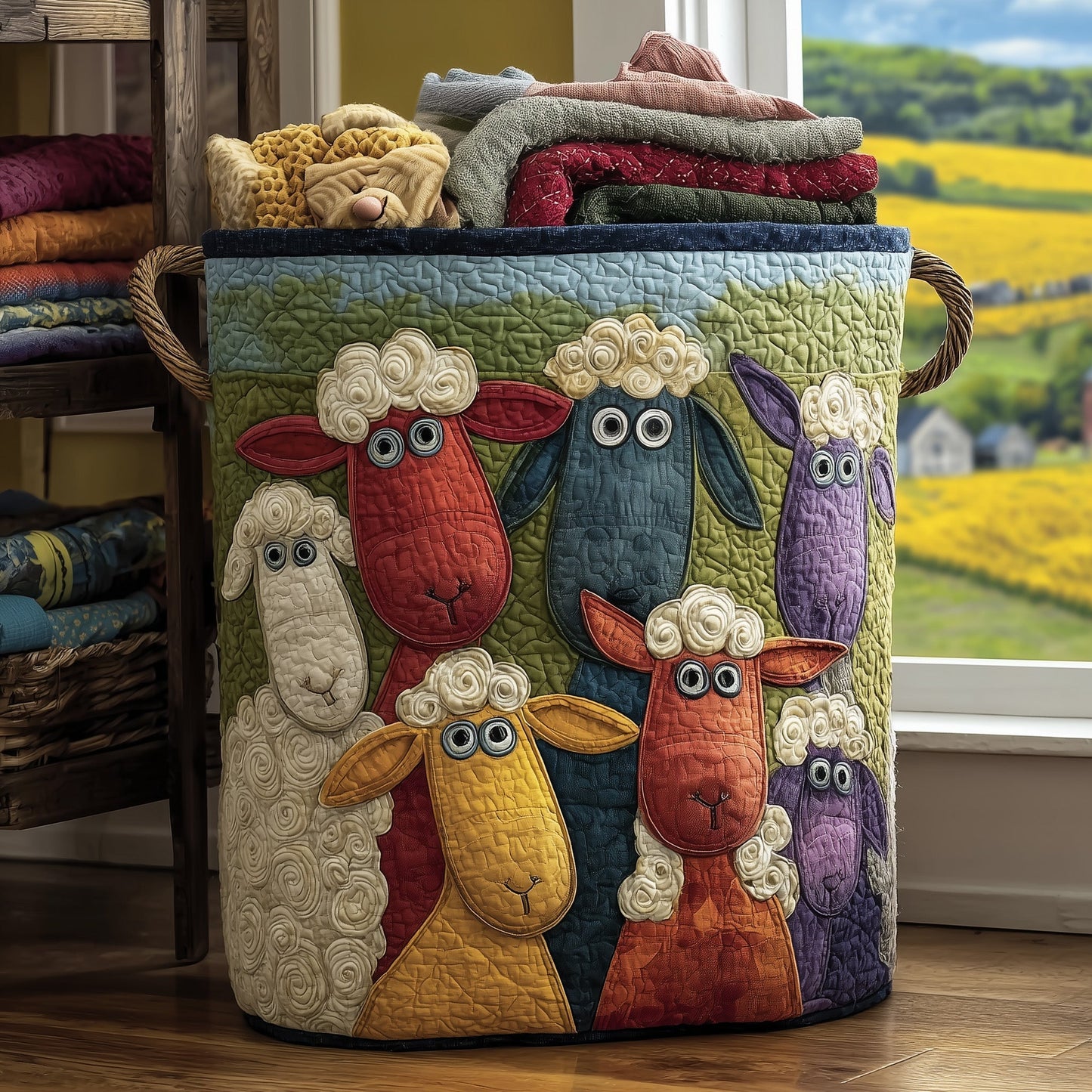 The Sheep Heaven Quilted Laundry Basket Tote 5884