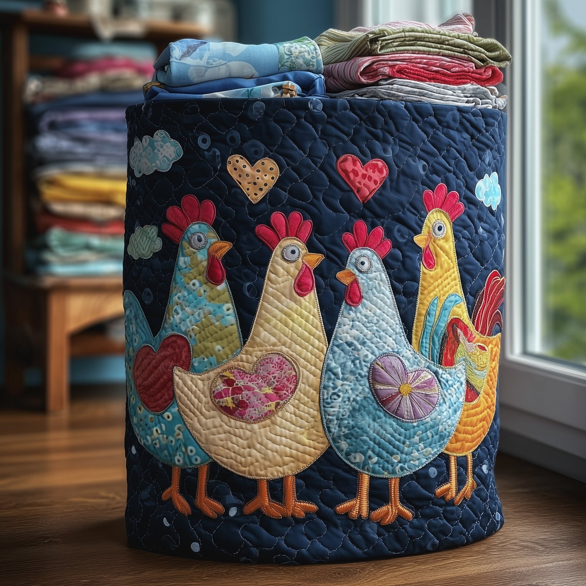 The Chicken Dream Quilted Laundry Basket Tote 5904