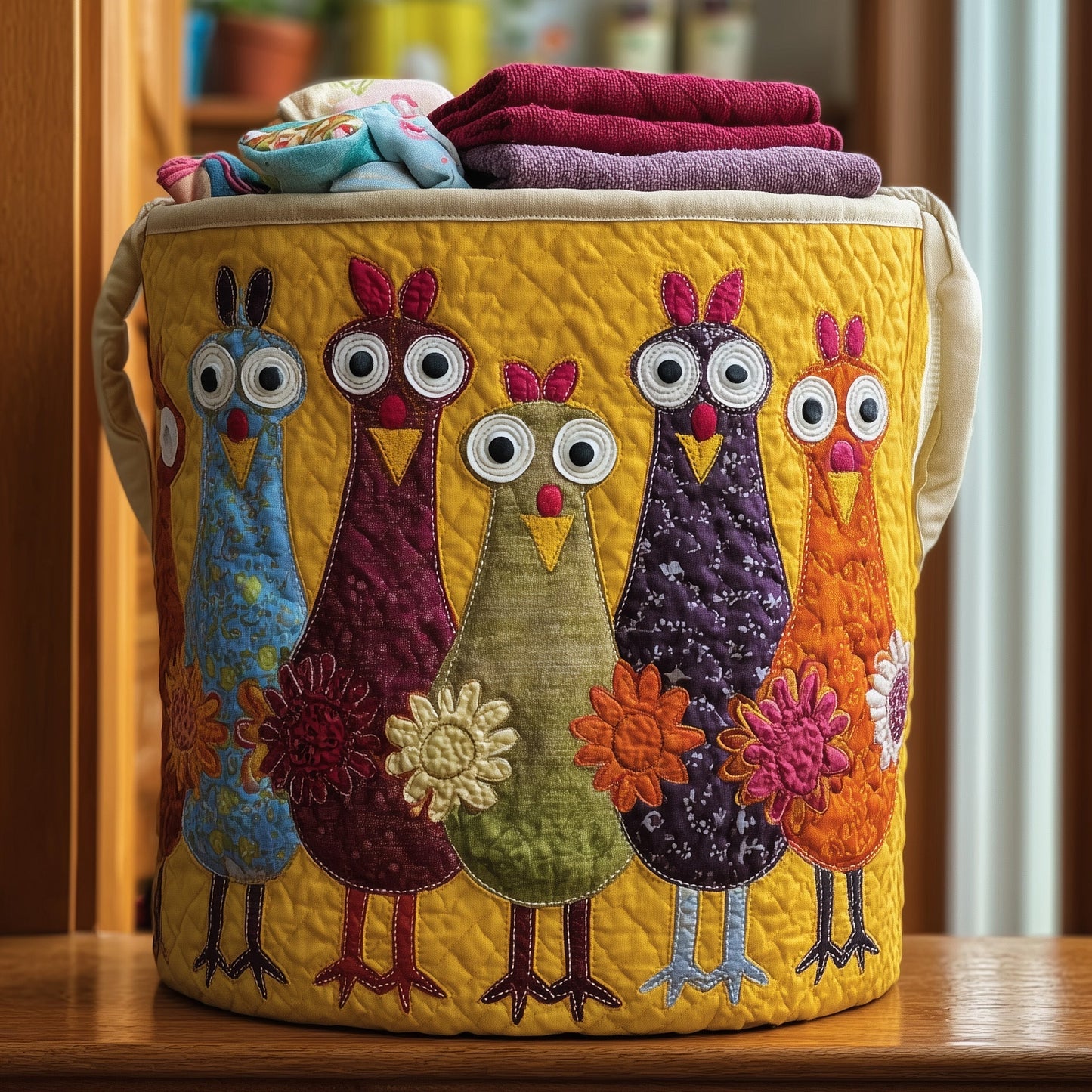 The Whimsical Chicken Quilted Laundry Basket Tote 5906