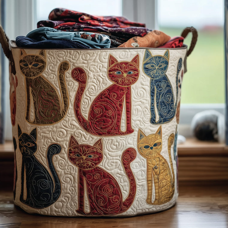 The Whimsical Cat Quilted Laundry Basket Tote 5914