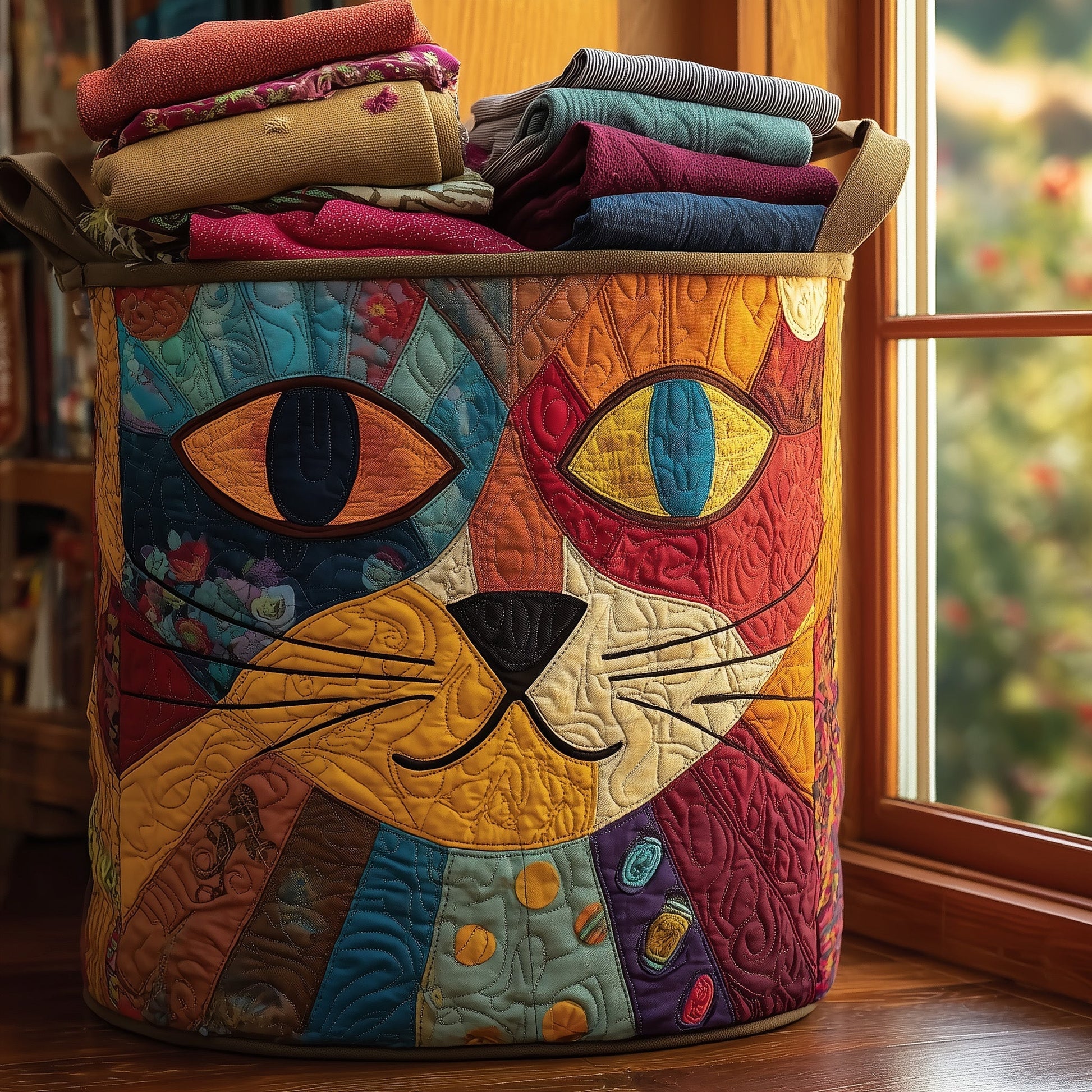 The Whimsical Cat Quilted Laundry Basket Tote 5916