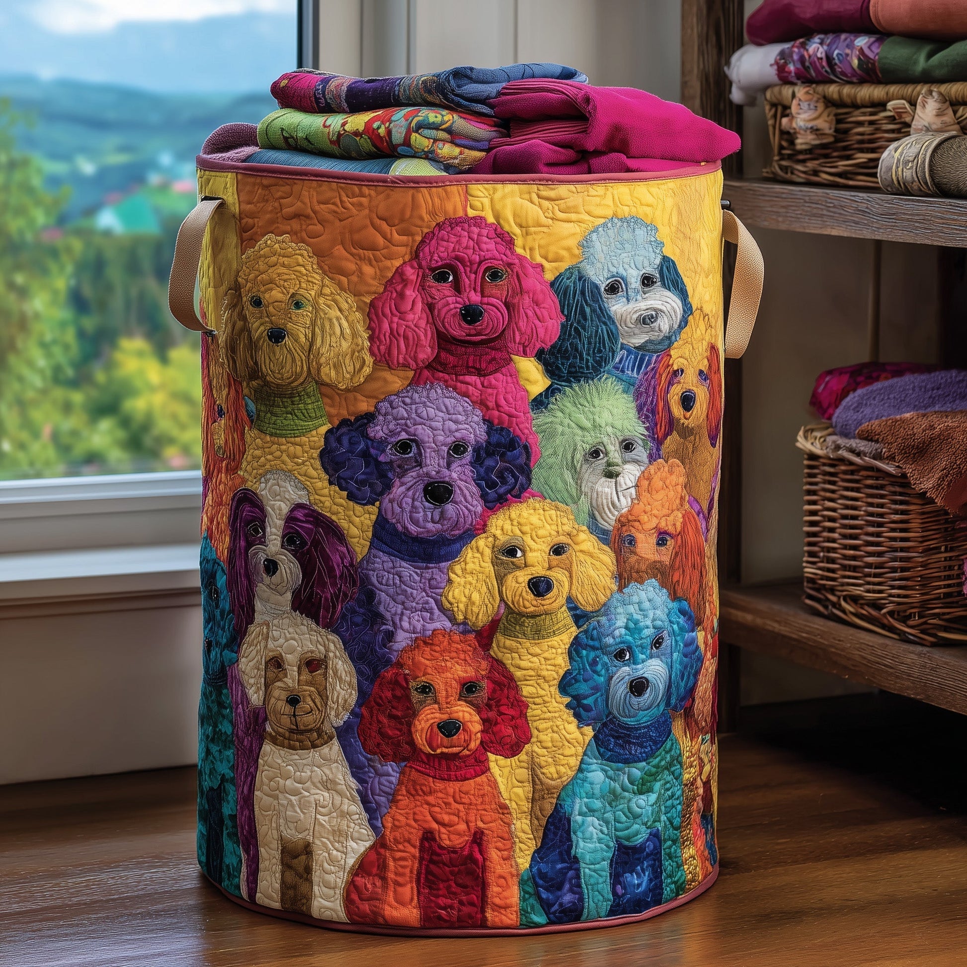 Playful Poodle Laundry Quilted Tote
