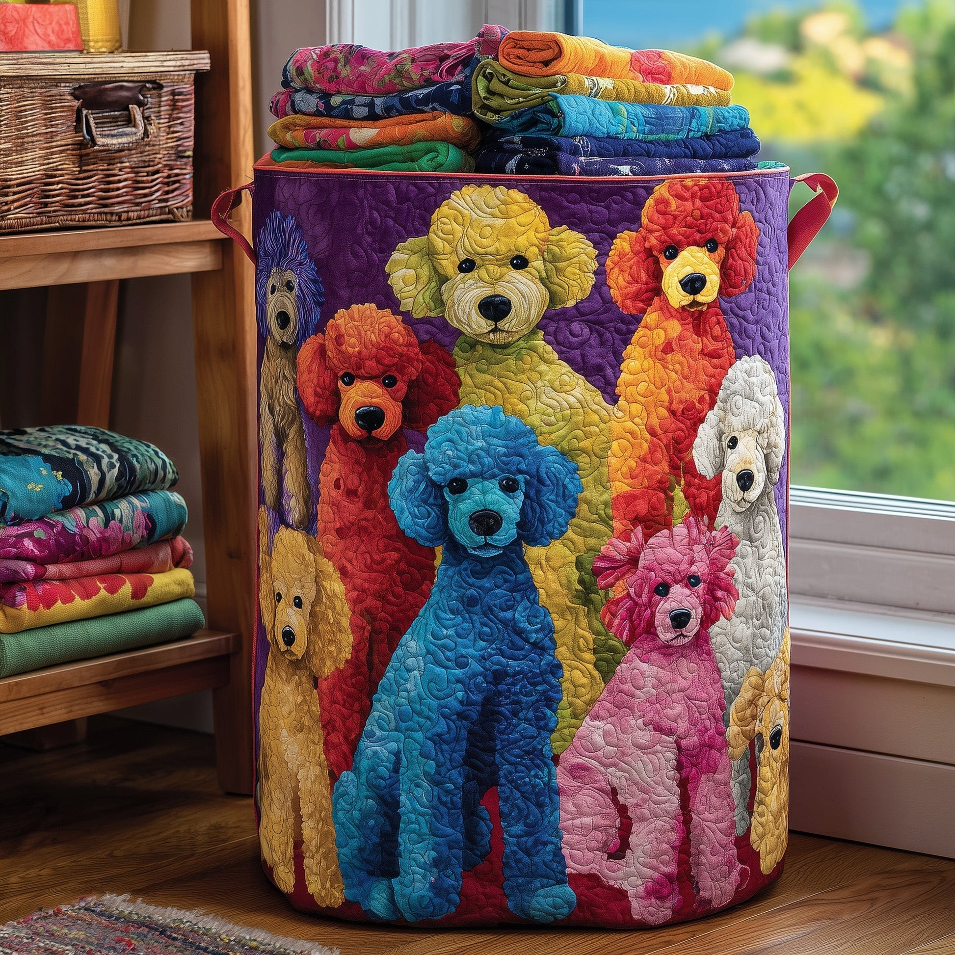 Playful Poodle Laundry Tote Bag