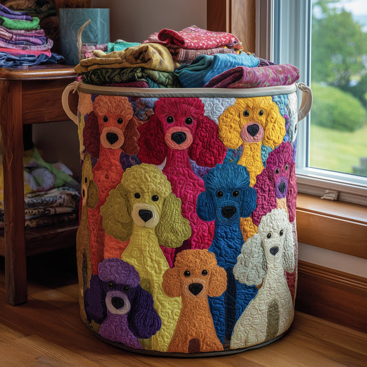 The Playful Poodle Quilted Laundry Basket Tote 5923