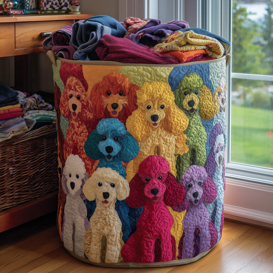 The Playful Poodle Quilted Laundry Basket Tote 5924