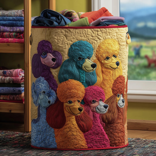 The Playful Poodle Quilted Laundry Basket Tote 5925
