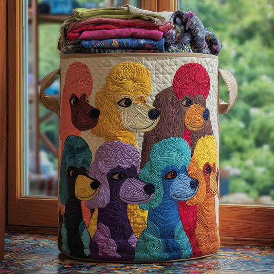 The Playful Poodle Quilted Laundry Basket Tote 5926