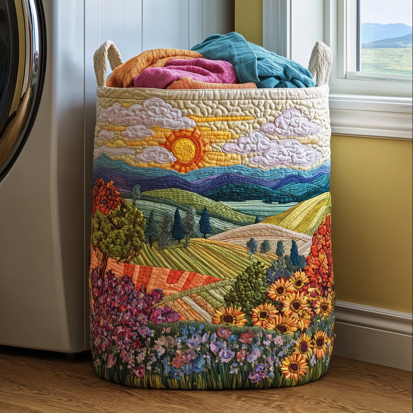 The Blooming Valley Quilted Laundry Basket Tote