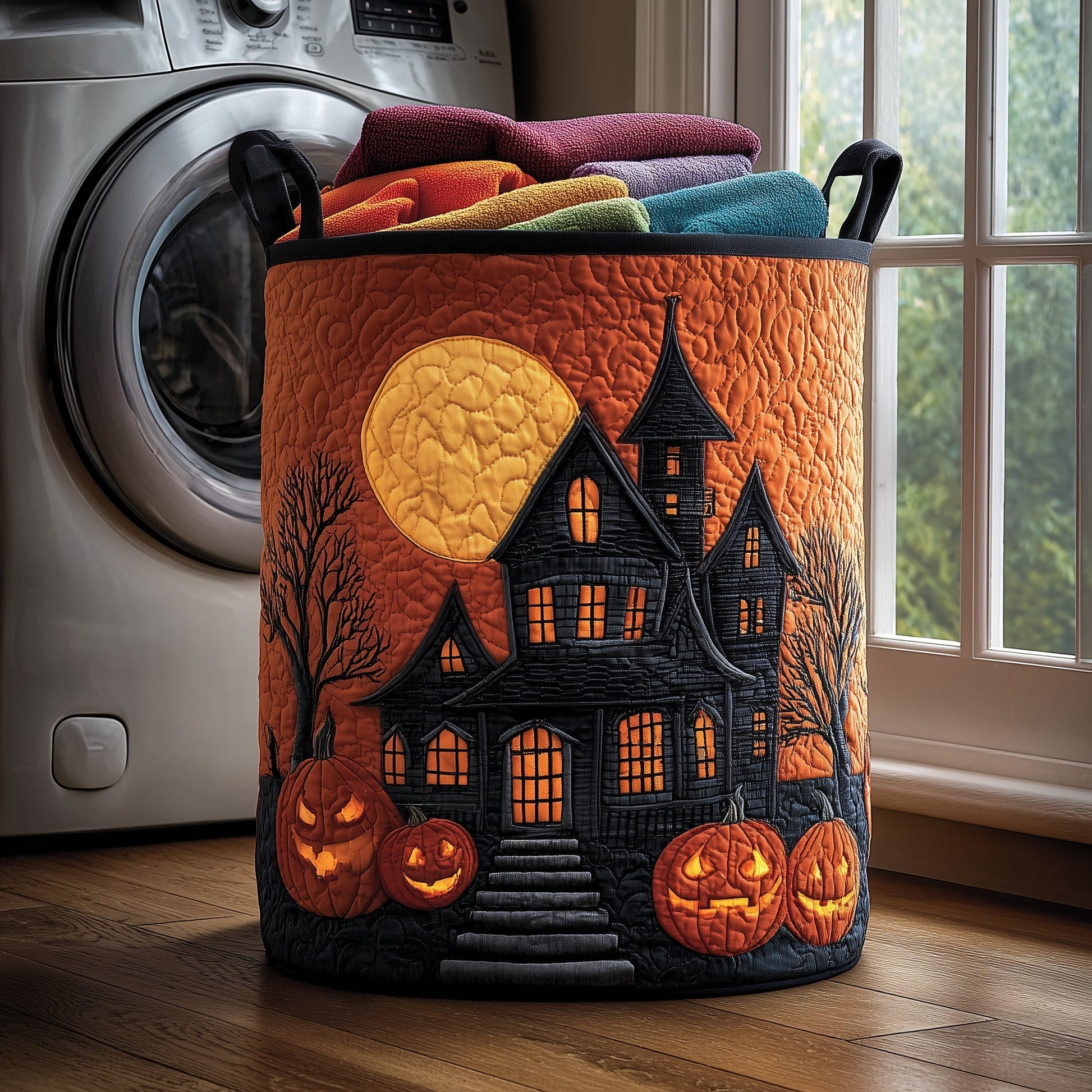 Moonlit Haunted House Quilted Tote