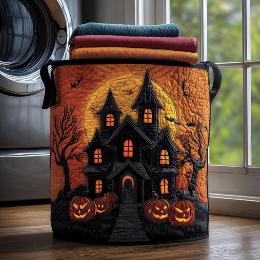 The Midnight Haunted House Quilted Laundry Basket Tote