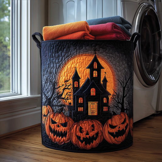 The Pumpkin Haunted House Quilted Laundry Basket Tote